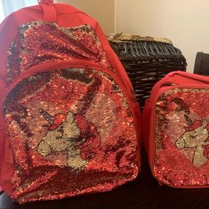 Unicorn sequence flippy back pack and lunch kit